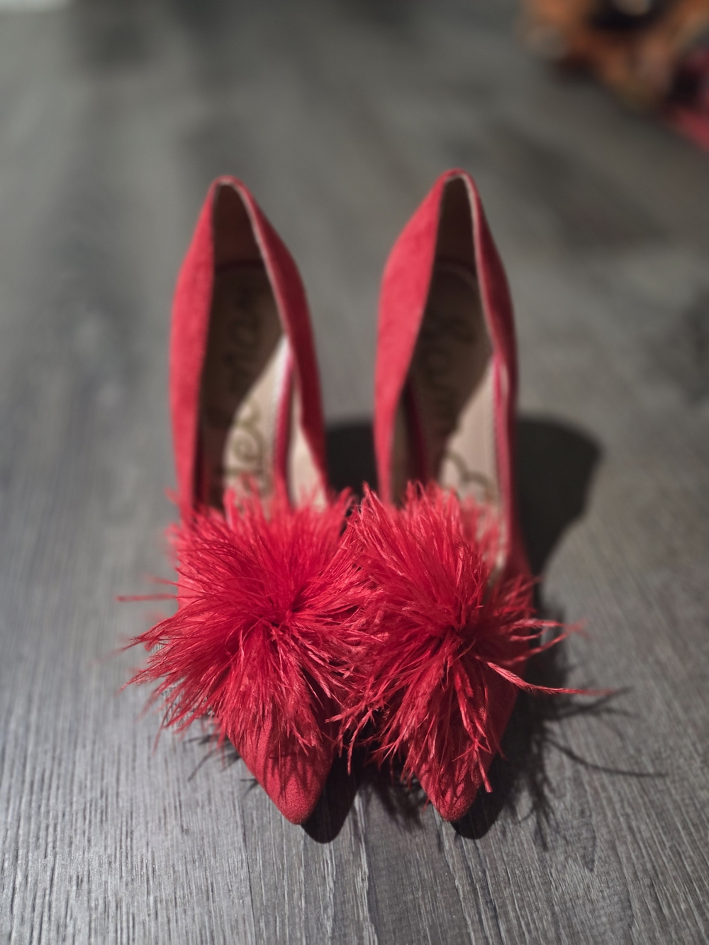 Sam Edelman Red Feather Pom-Pom Pointed Toe Pumps